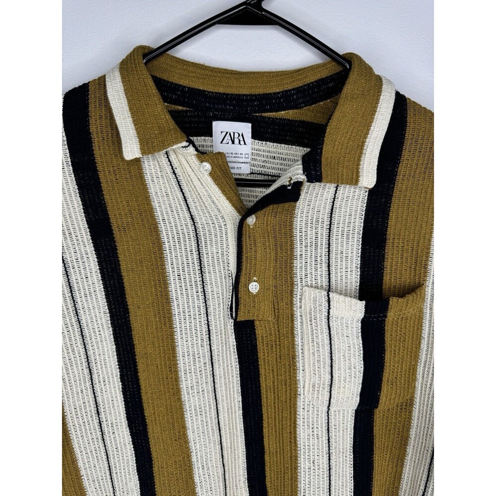 Striped Men's Shirt - Black, White, and Brown - Picture 2 of 5
